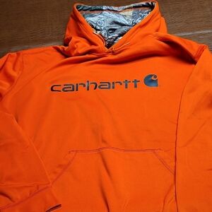 Carhartt Orange Camo Lined Hood Fleece Hoodie Sweatshirt